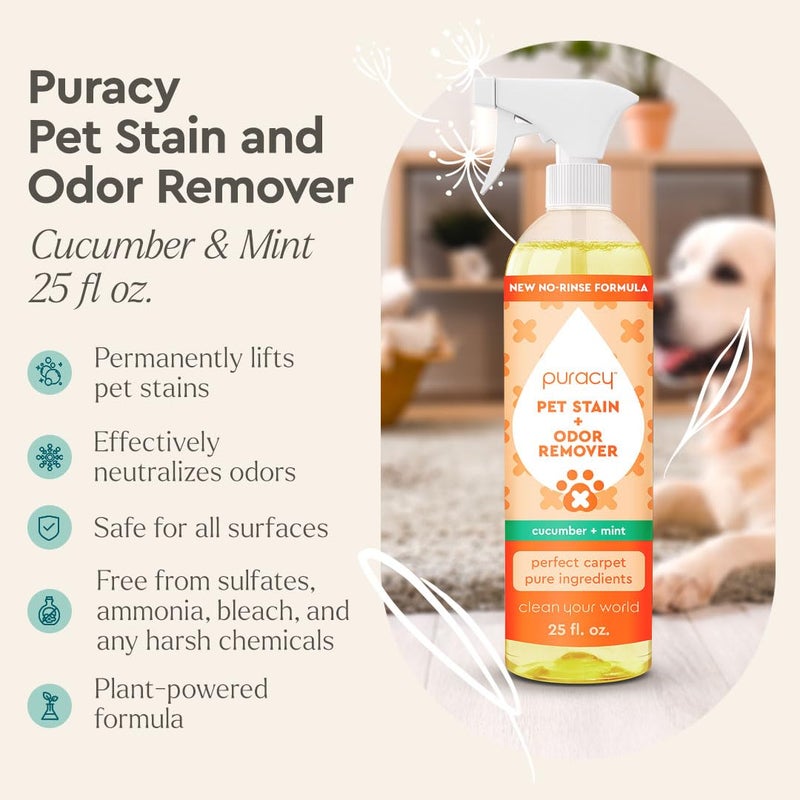 Puracy Pet Stain and Odor Remover - Enzyme Cleaner for Dog Urine and Poop Carpet - Cat Pee Enzyme for Cat Urine Cleaner Destroyer - Cucumber & Mint, 25oz - Image 2